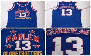 Mens Wilt Chamberlain Harlem Globetrotters 13 Basketball Jerseys Vintage Blue Embroidery Shirts Stitched SXXL6056209