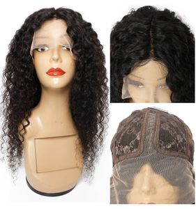 Джерри вьющийся парик с Т-образной частью, средняя часть, бразильские человеческие волосы, фронтальный парик шнурка, 10 26 дюймов, парик черного цвета для женщин1880937