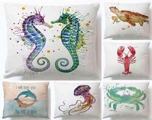 Soft Super Linen Pillow Case Private Rectangular Seahorse Turtle Fish Lovely Animal Sofa Cushion9411682