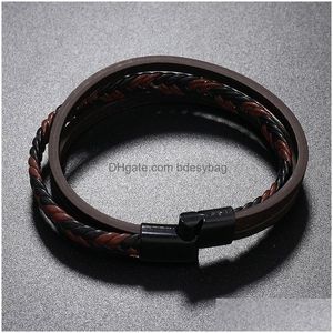 Charm Bracelets Mens Brown Color Leather Handmade Braided Bangle Party Club Decor Jewelry For Male Drop Delivery Dhqts
