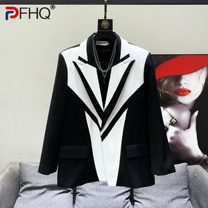 Pfhq elegante cor contraste design original dos homens casual terno casaco de alta qualidade rua elegante luxo na moda jaqueta primavera 240228