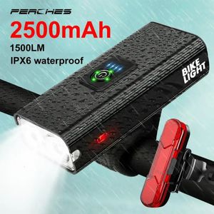 1500Lumen LED LED自転車ライトフロント充電式強力な自転車ランプMTBヘッドライトサイクリング懐中電灯Lanterna BICICLETA 240307