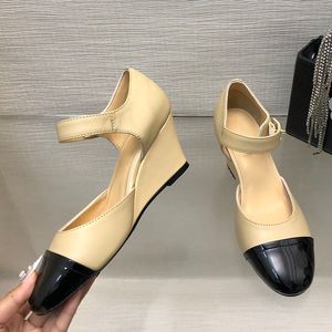 Mulheres vestido sapatos designer cunha saltos mary jane clássico bezerro ajustável tornozelo fivela sandálias senhoras sapato casual prata dourado preto branco slides com saco de pó