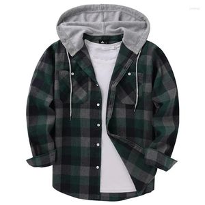 Men's Casual Shirts European Version Business Spring And Autumn Plaid Hooded Long Sleeved Shirt