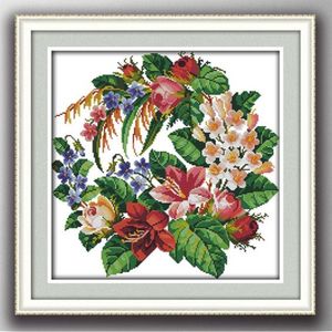 Wreath flowers Handmade Cross Stitch Craft Tools Embroidery Needlework sets counted print on canvas DMC 14CT 11CT284u