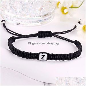 Charm Bracelets 26 Letter Handmade Black Rope Braided Beaded Party Club Yoga Alphabet Jewelry For Men Women Lover Drop Delivery Dhrvn