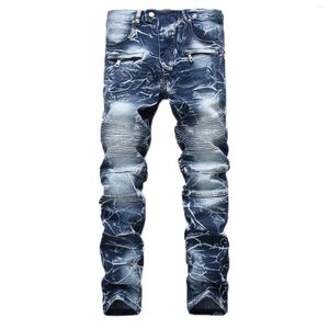 Mäns jeans denim vintage hål vikt tvättarbeten frayed pojkar byxor basbyxor för manlig pantalon homme