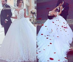 2020 White Boutique Wedding Ball Gown Lace Backless Crystals Bridal Dresses Customed Made Deep Vneck Vestidos De Novia8261015
