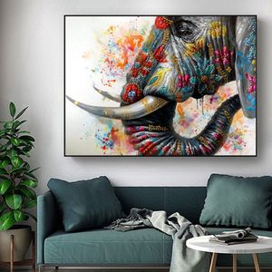 Immagini di elefanti colorati Dipinto su tela Animali Poster e stampe Wall Art per soggiorno Decorazione domestica moderna3254