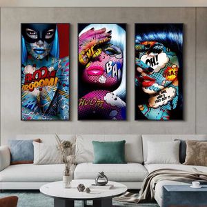 Graffiti Cooles Mädchen mit blauem Tattoo Poster und Drucke abstrakte Frau Leinwandgemälde Wandkunst Bilder für Wohnzimmer Home Deco256b