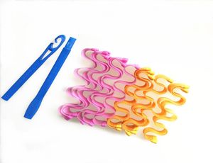 12pcs 30cm 마법의 머리카락 컬러 나선형 컬 스타일 스타일 키트 DIY3201261 ​​용 1 개의 후크가있는 열 코르크 스크류 파도 도구