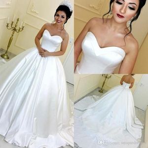 Sleeveless Sweetheart Neckline White Satin Ball Gown Wedding Dresses Corset Back Lace-up Satin Wedding Gowns Plus Size Bridal Dres315S