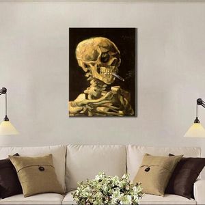 Famous Vincent Van Gogh Oil Paintings Reproduction Hand Painted Skull with Burning Cigarette Canvas Art325H