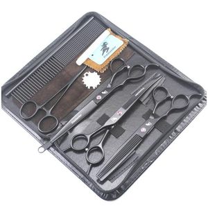 Tesoura de cabelo mão esquerda Lander 7.0 polegadas preto laca corte / kit de desbaste com estojo de couro Addcombadd Drop Delivery Products Care St Ot5Jw