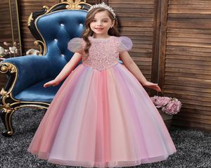 2022 Sequins Pink A Line Flower Girls039 Dresses Party Kids Prom Dress Princess Pageant Evening Gowns6601874