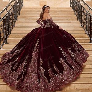 Burgendy 2021 Ball Gown Quinceanera Dresses Bridal Gowns Sweetheart Long Sleeve Sweet 15 16 Dress vestidos de xv a os anos224Q