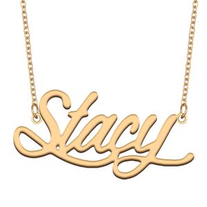 Stacy Namenshalsketten-Anhänger für Frauen und Mädchen, Geburtstagsgeschenk, individuelles Namensschild für Kinder, beste Freunde, Schmuck, 18 Karat vergoldeter Edelstahl