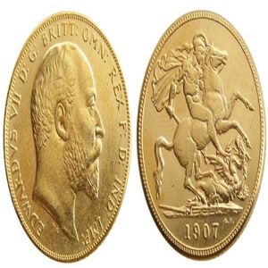 英国レア1907英国コインキングエドワードVII 1ソブリンマット24-Kゴールドメッキコピーコイン304L