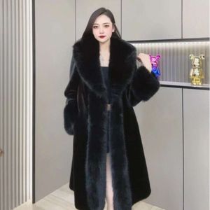 Mink Integrated New 2023 Coat With Fox Collar European Fur Medium Length Haining Leather Jacket For Women 4403