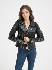 Women's Leather 2024 Spring Autumn Women Faux Pu Short Jacket Embossed Motorcycle Biker Female Zipper Lapel Loose Coat Outwear