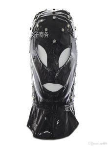 Slave Hood Mask Black Bright Patent Leather Face Masks Sex Product for Adult Sex Games3491249