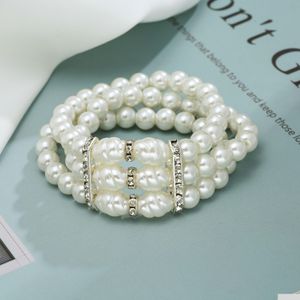 Beaded Elegant MTI-skikt med Simated Pearl and Rhinestone Pärlade uttalande armband för Women Girl Summer Party Jewelry Gift Drop Dha9r