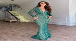Plus Size Mermaid Prom Dresses Royal Blue sequins Elegant Long Sleeves Evening Gowns 2021 Off Shoulder Women Formal Dress4832515