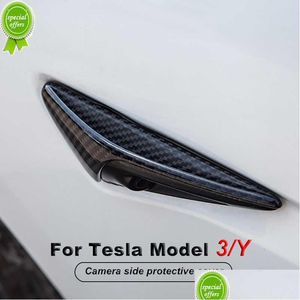 Andere Motorradteile Neue Real Carbon Fiber Car Side Wing Panel Er Für Tesla Model 3 / Y 2022 Außen Thunder Fender Dekoration Acces Dhmco