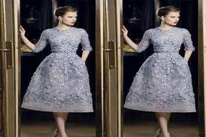 Sexy Formal Party Celebrity Dress Customized Elie Saab Evening Dresses Elegant Lace Applique ALine Prom Gowns 34 Long Sleeve Tea9002964