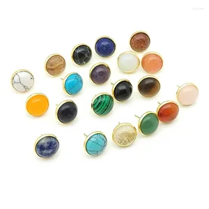 Stud Earrings 15pairs 12MM Natural Stone Gold Color Jewelry Tiger Eye Opal Blue Pink Crystal Earings Women Men Gift