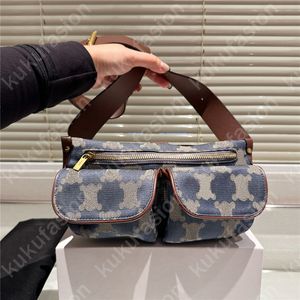 Vintage Denim Designer Fanny Pack for Women Classic Geometryczne torby z paskiem klatki piersiowej Bum