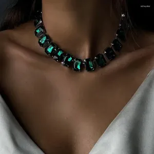 Choker Green Crystal Luxury Designer Necklace For Women Fashion Geometric Rectangle Cube Jewelry Accessories