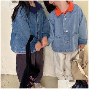 Jackets 2024 Fashionable Baby Jacket Casual Coat Children Denim Top Boys And Girls Spring Autumn Korean Style Cardigan Drop Delivery K Ot6N3