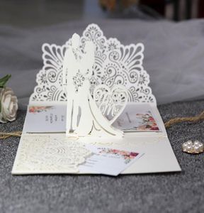 Inviti di nozze tagliati al laser OEM personalizzati con cuori di amanti Matrimonio Biglietti d'invito di nozze tridimensionali con buste 4898465