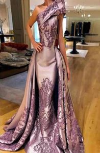 Fashion One Shoulder Evening Dresses Light Purple Satin Appliques Mermaid Prom Gowns Summer Formal Girls Pageant Dress6392694