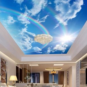 Lassen Sie benutzerdefinierte 3D-Tapeten-Wandbilder, blauer Himmel, weiße Wolken, Regenbogen-Po-Wandbild, Innendecke, dekorative Wand, Paper1266B fallen