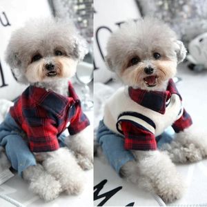 Camicia a quadri con pantaloni in denim Gilet generale per cane Autunno Inverno Pet Abbigliamento moda Set Piccolo animale medio Chihuahua Yorkie Appar200a