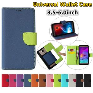 حالات محفظة قماشية هجينة Universal Flip Pu Leather Case Card Cover for من 3.5 إلى 7.0 بوصة الهاتف الخلوي iPhone 14 14 Samsung S24 S23 A14 A34 A54 Moto Oppo OnePlus