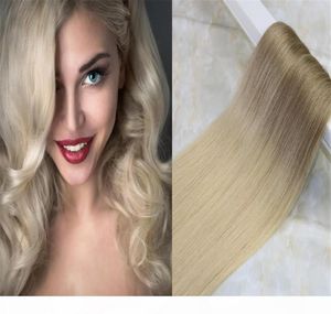 Tejp i ombre hårförlängningar pu hud hår weft balayage färg 8 ljusbrun till 613 blond färg 50g 20 st per paket6294076