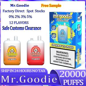 Oryginalny Mr. GOODIE 20000 Puffs Do jednorazowy Vape Pen podwójna zbiornik Dual Mesh Cewka 20+20 ml 650 ml Type-C 0/2/3/5% 12 Smaki Prefilowane urządzenie E Puffars Puffars 20K 15K 15K Puff