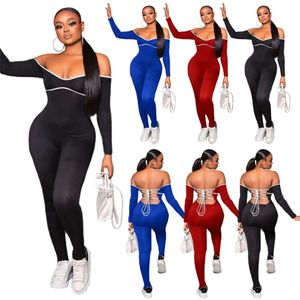 Mulheres Designer Roupas Moda Um Ombro Outono Inverno Sexy Strap Backless Cor Sólida Macacão