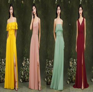 Abito da damigella d'onore in chiffon giallo Una linea lunga damigella d'onore abito da sposa estivo su misura BM31027834068