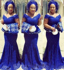 Robe de Soiree Lace aftonklänningar Royal Blue Formal Dress Abendkleider Long Nigerian Evening Downs Mermaid Peplum Abiye8083410