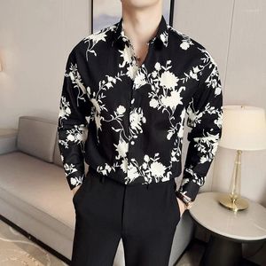 Männer Casual Hemden 2024 Frühling Herren Langarm Hemd Männer Gedruckt Hawaiian Floral Männliche Vintage Blumen Übergroße Koreanische Kleidung 8XL