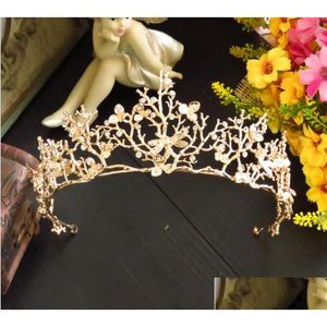 Headpieces Bridal Jewelry Gold Baroque Branches Crown Tiara Wedding Dress Accessories 261T Drop Delivery Party Events Dhgzf