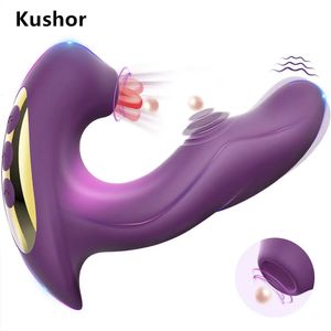 Kushor 3 in 1クリトリス吸引バイブレーター女性のためのクリトリスクリトリス吸盤舌ディルドアダルト肉体肉のセックスおもちゃ240309