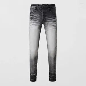 Jeans da uomo High Street Fashion Uomo Retro Bottoni grigi Stretch Skinny Fit Strappato Pantaloni Hip Hop del designer di marca Hombre