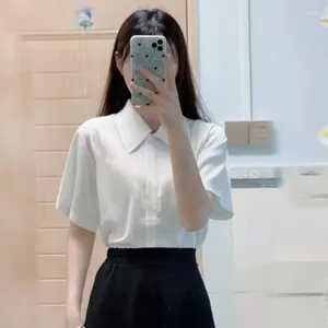 Kadın Bluzları 2024 Yaz Kısa kollu gömlek bluz İnce Bölüm Koreli Şifon V yaka Beyaz Niş Gündelik Üst düzey Mizaç Üstü