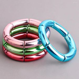 Charm Bracelets Trendy Metallic Red Blue Bamboo For Women Bohemian Resin Elastic Tube Beads Bangles Bracelet Fashion 2024 Jewelry Gift