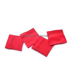 Sacchetti per gioielli Borse Stile cinese Colore rosso Bracciale Imballaggio Cerniera Festival Capodanno Festa di Natale Regalo Confezione consegna goccia fortunata Dhlt2